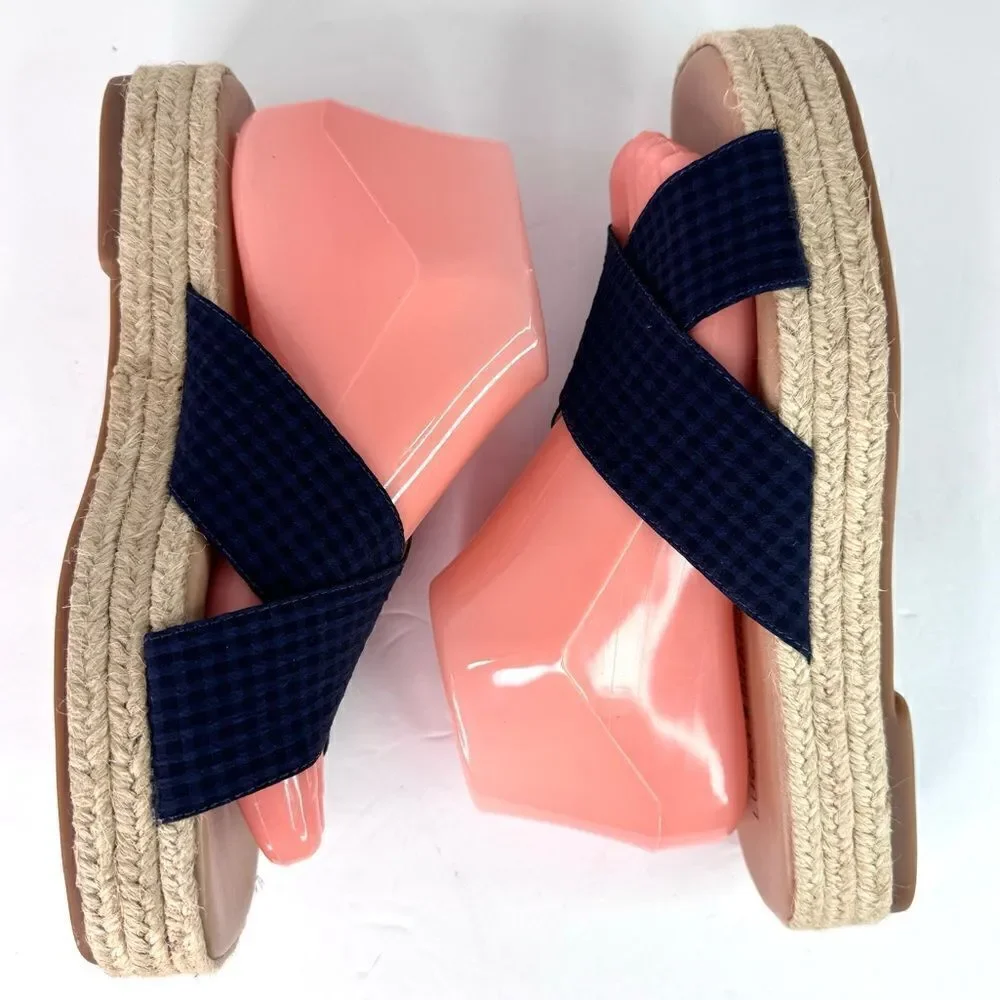 NWOB! Lucky Brand Gayte Espadrilles Slides Slip On Check Blue Sandals Sz 7.5